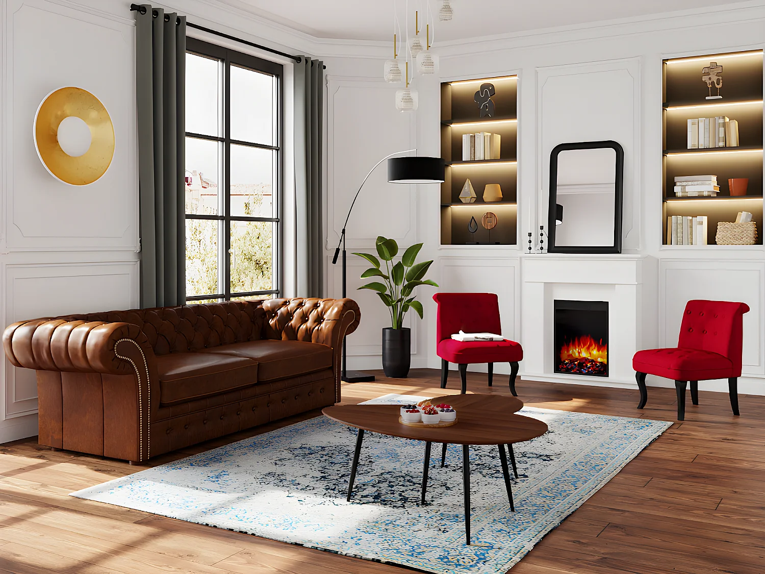 Elektrische staande sfeerhaard VESUVIA - met schoorsteenmantel - L98 x D24 x H102,5 cm - Wit