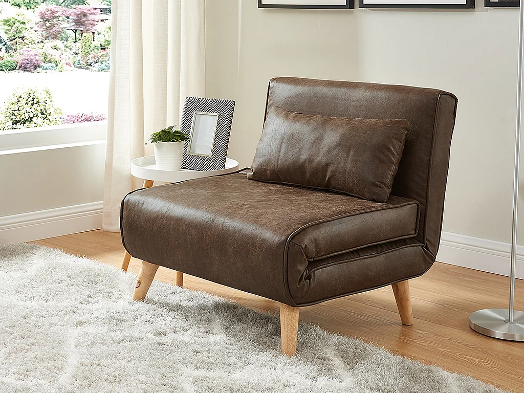 Fauteuil convertible POSIO en microfibre vieillie - Marron