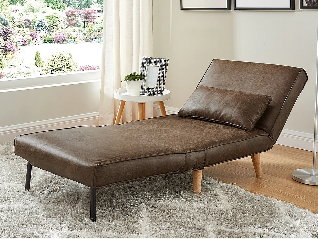 Fauteuil convertible POSIO en microfibre vieillie - Marron