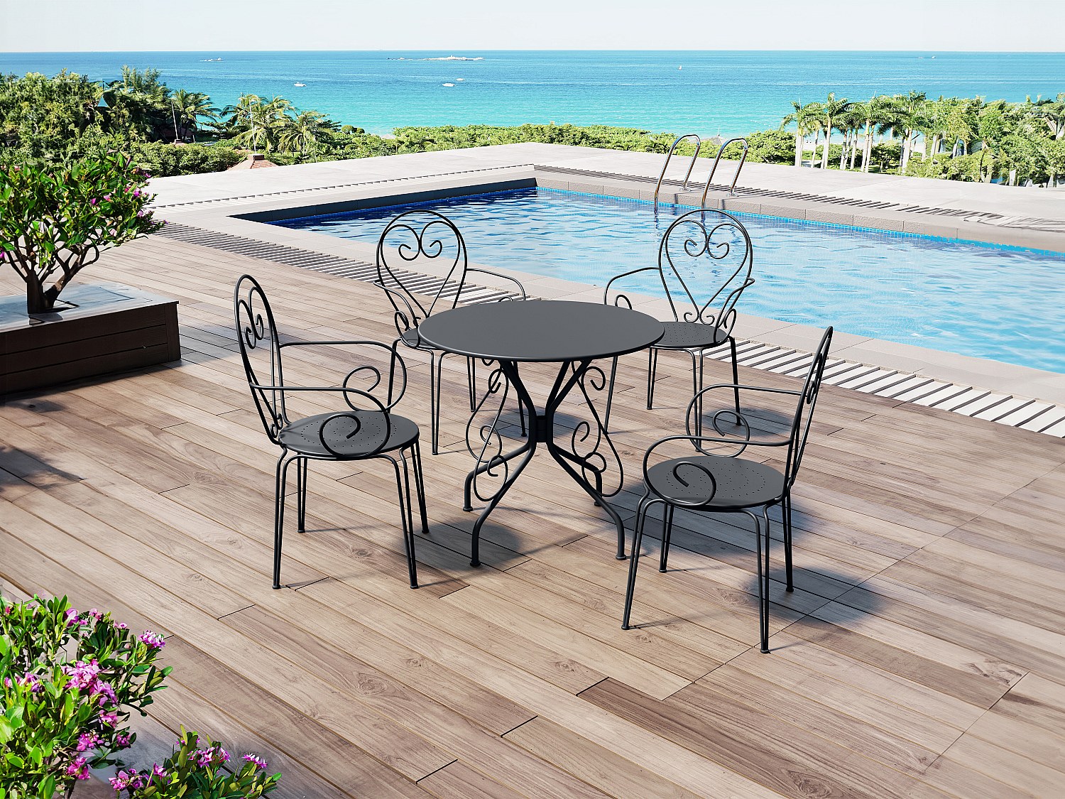 Vente-unique Garten-Essgruppe, Tisch + 4 Stapelbare Sessel - Metall In Eisenoptik - Anthrazit - Guermantes Von Mylia