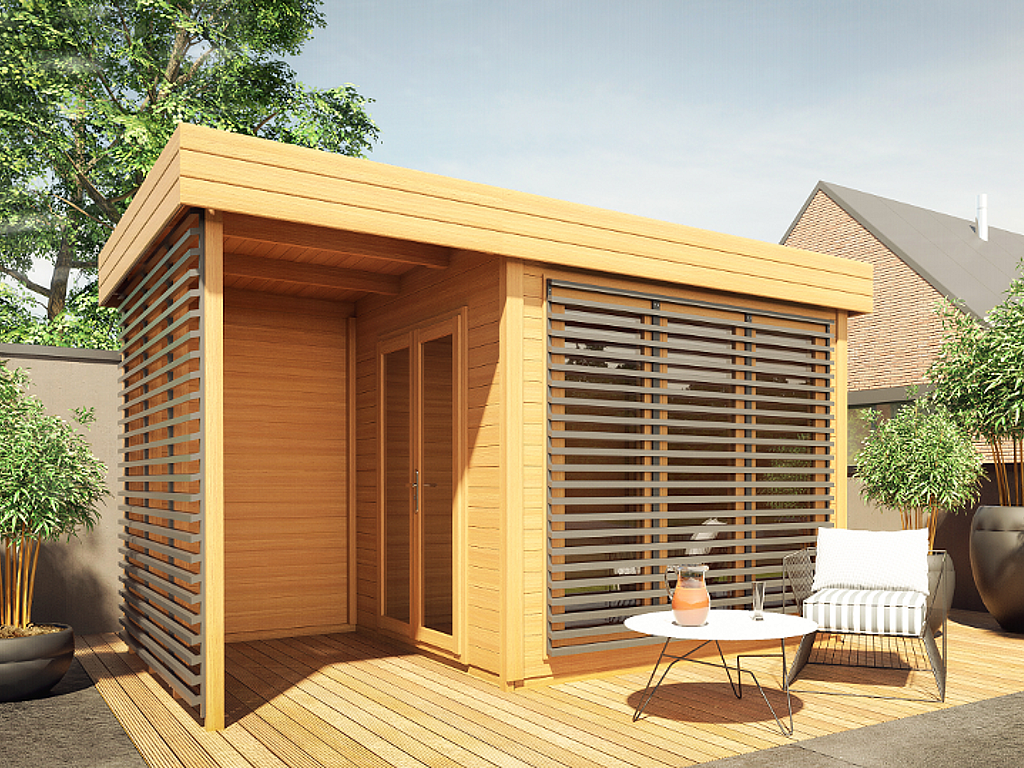 Caseta de jardín de madera AMAKO + Terraza cubierta - 10 m²