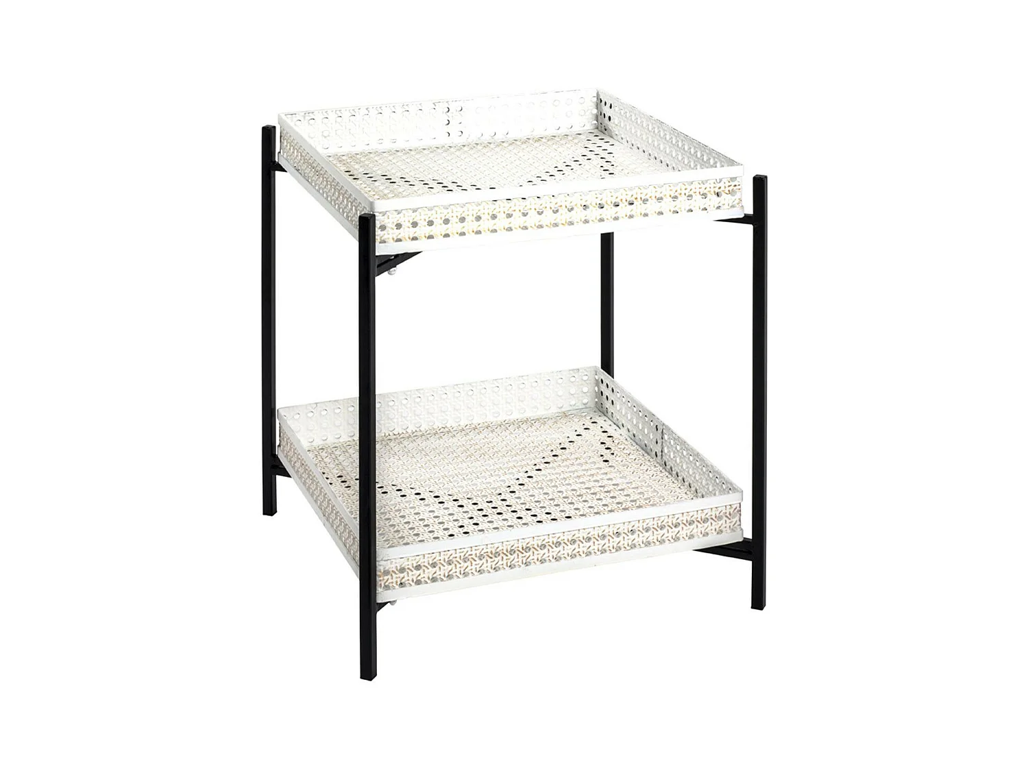 Table d'Appoint 2 Niveaux "Cannage" 50cm Blanc