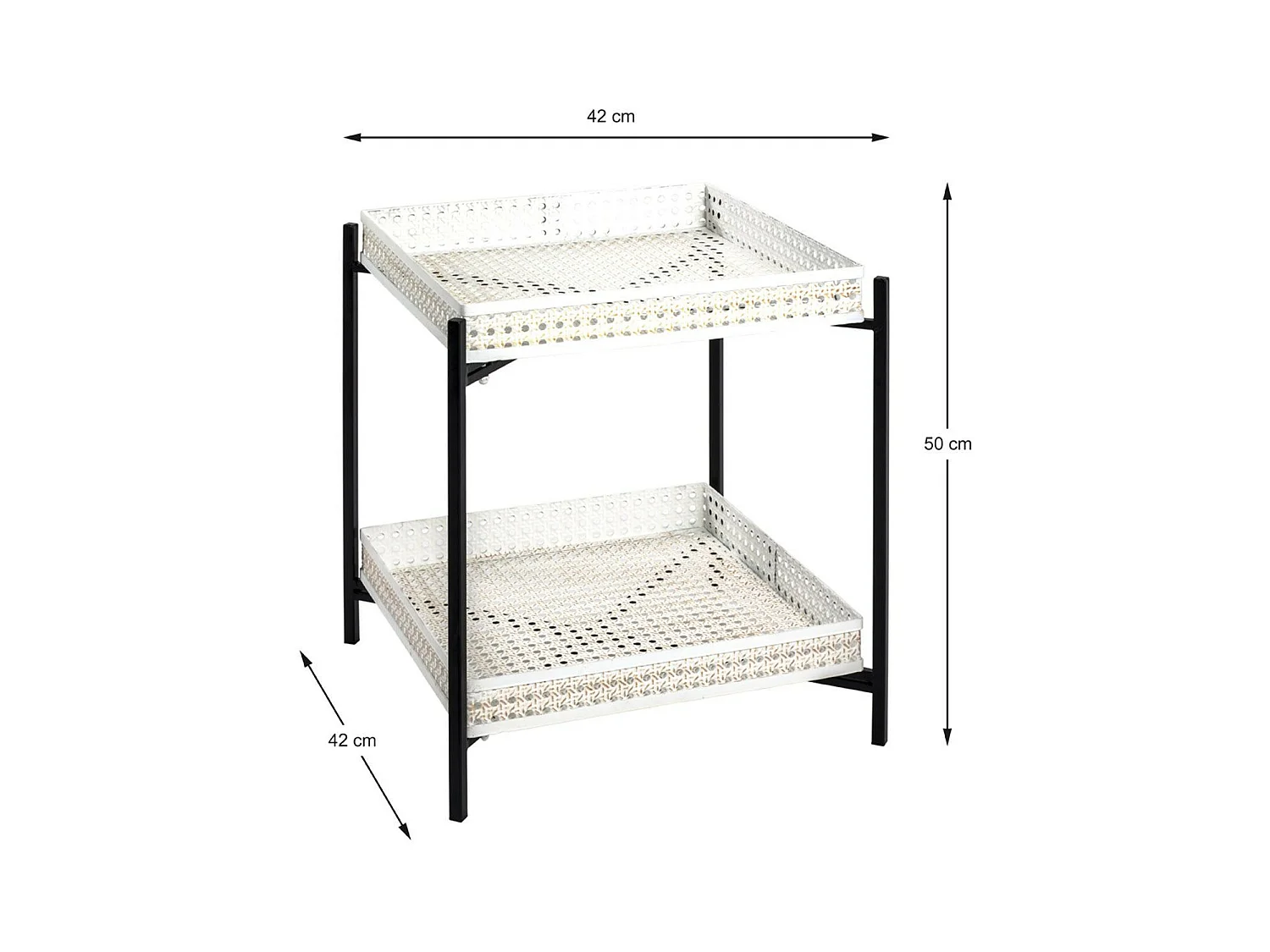 Table d'Appoint 2 Niveaux "Cannage" 50cm Blanc