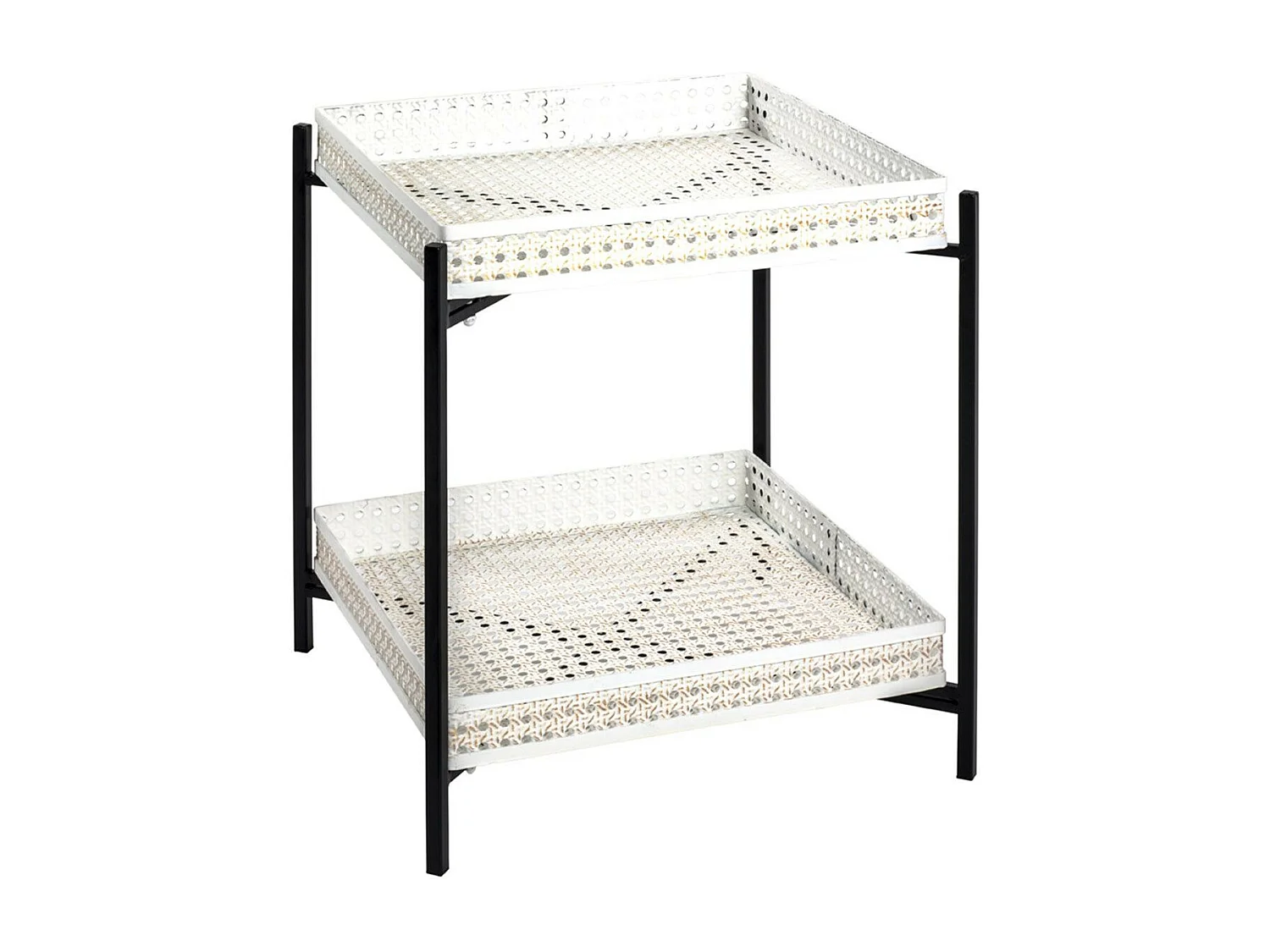 Table d'Appoint 2 Niveaux "Cannage" 50cm Blanc