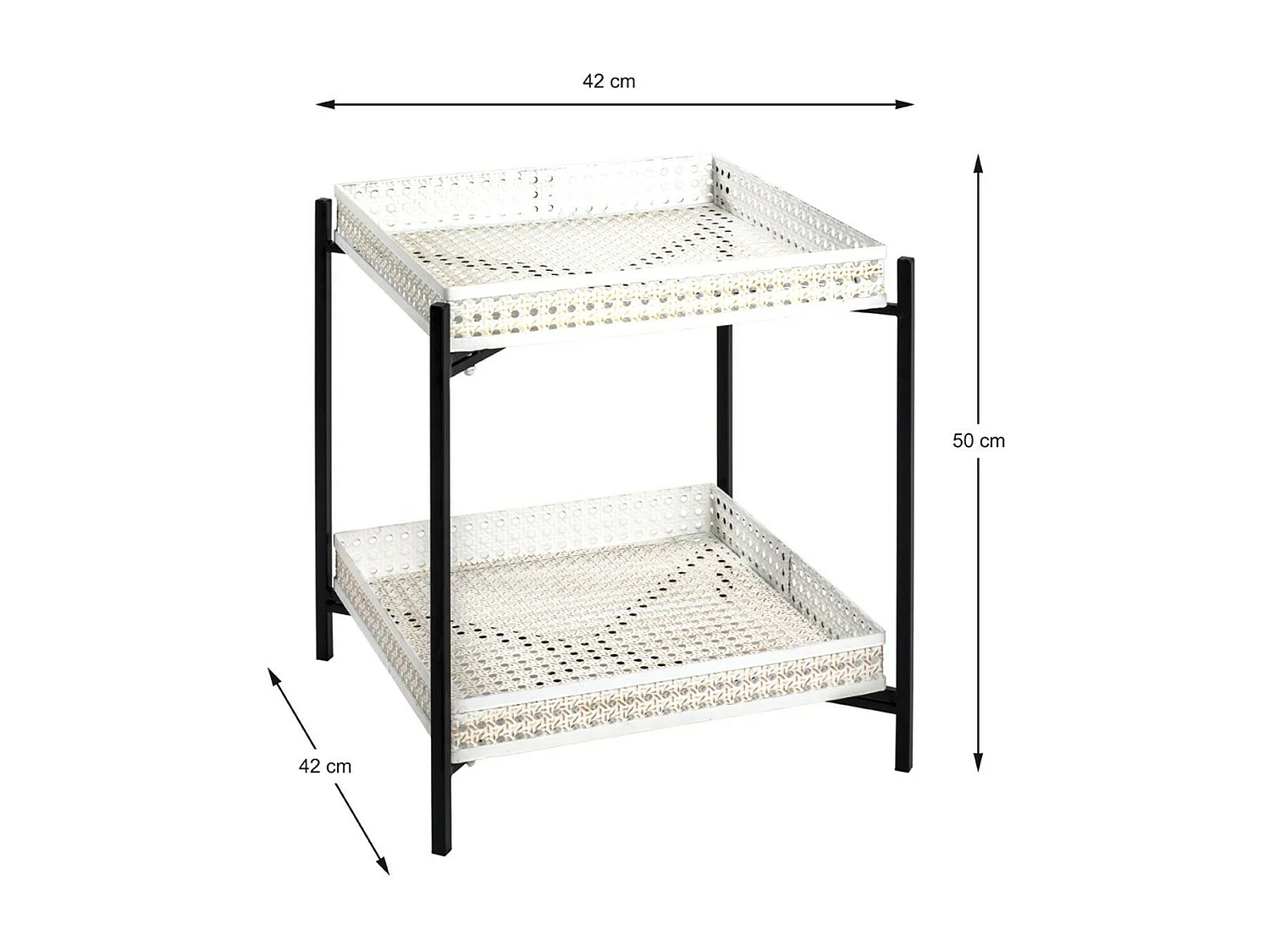 Table d'Appoint 2 Niveaux "Cannage" 50cm Blanc