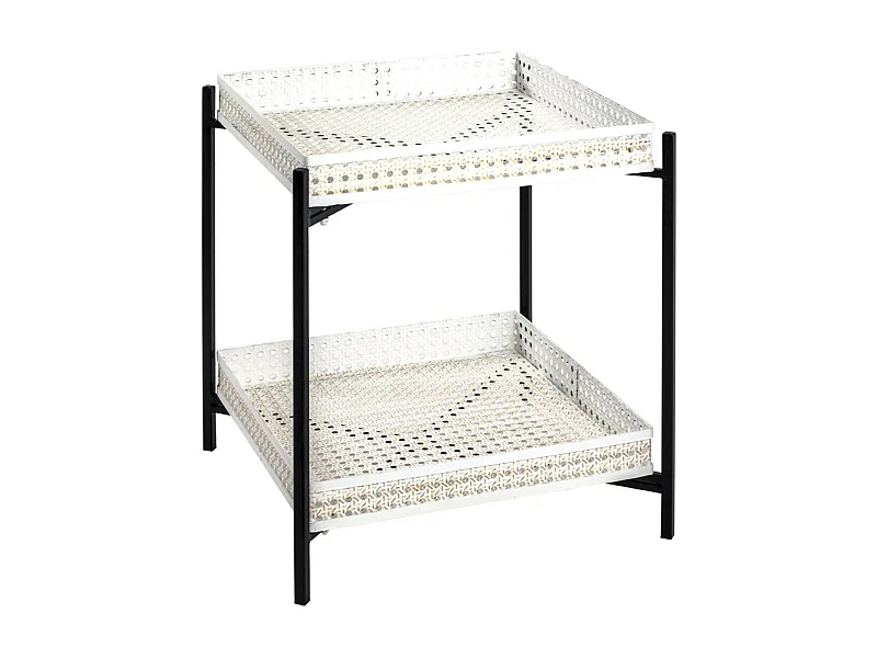 Table d'Appoint 2 Niveaux "Cannage" 50cm Blanc