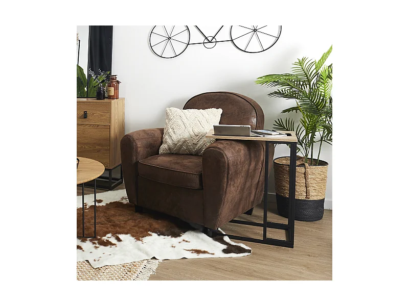 Beistelltisch aus Holz und Metall mit Tablet-Halterung