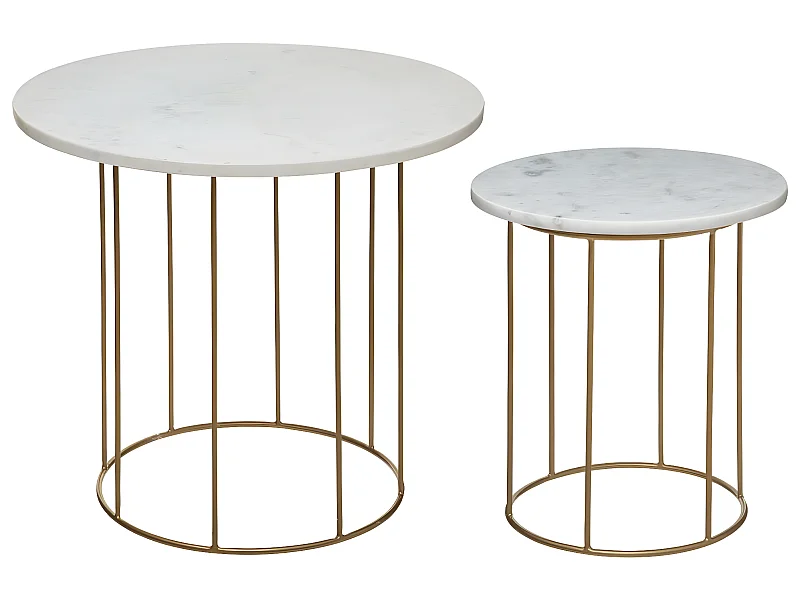 Lot de 2 Tables d'Appoint "Good" 60cm Blanc & Or