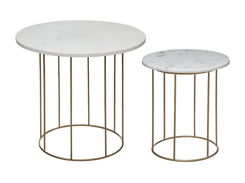 Lot de 2 Tables d'Appoint "Good" 60cm Blanc & Or
