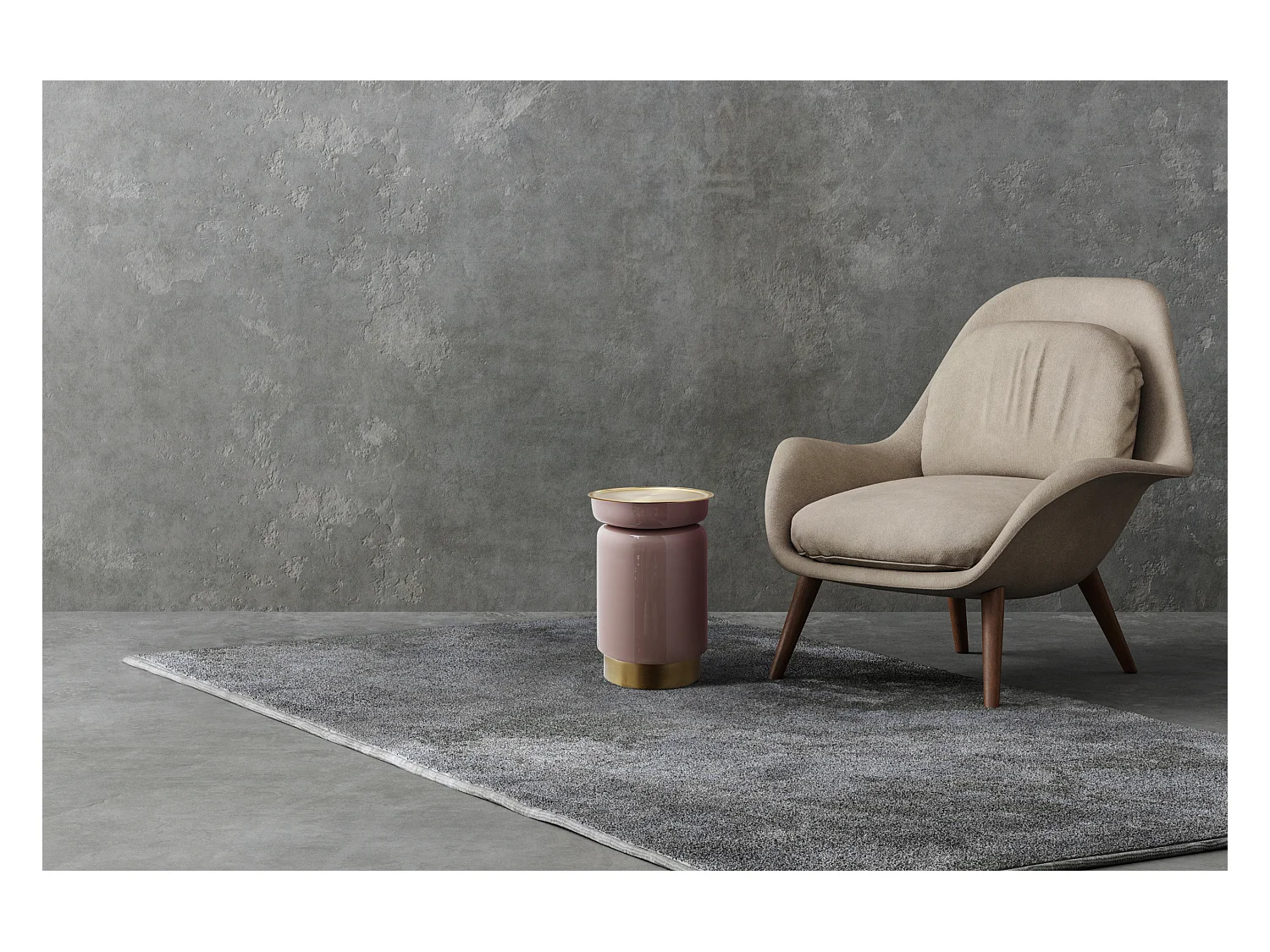 Table d'Appoint Design "Clays" 46cm Vieux Rose & Or