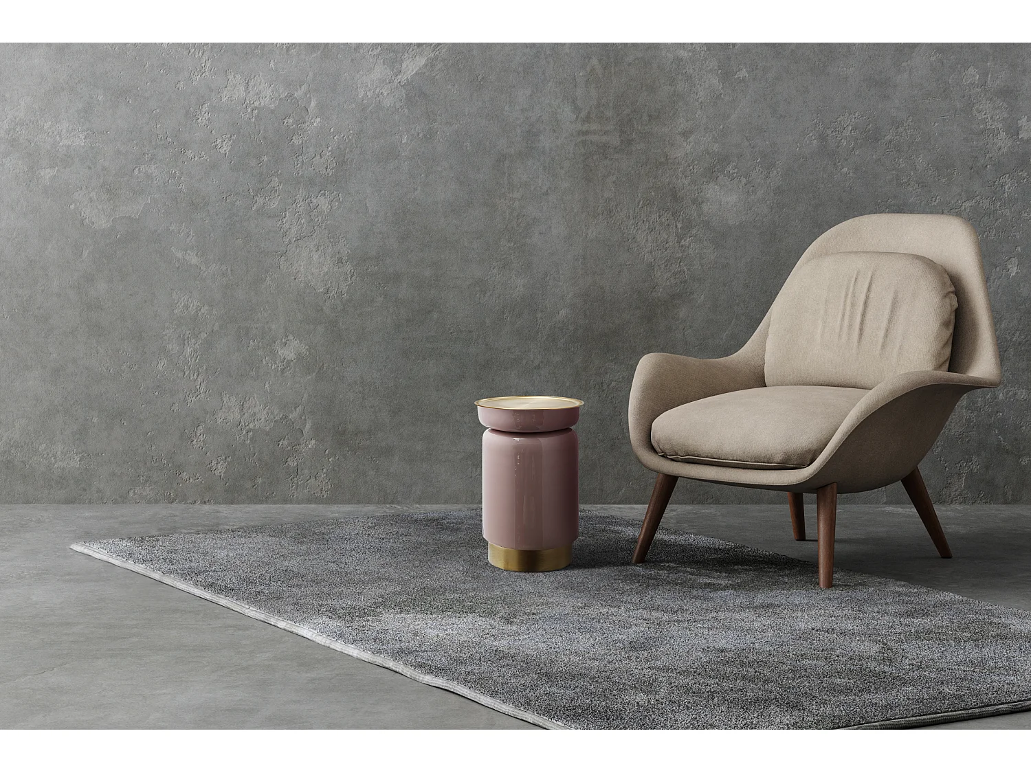 Table d'Appoint Design "Clays" 46cm Vieux Rose & Or