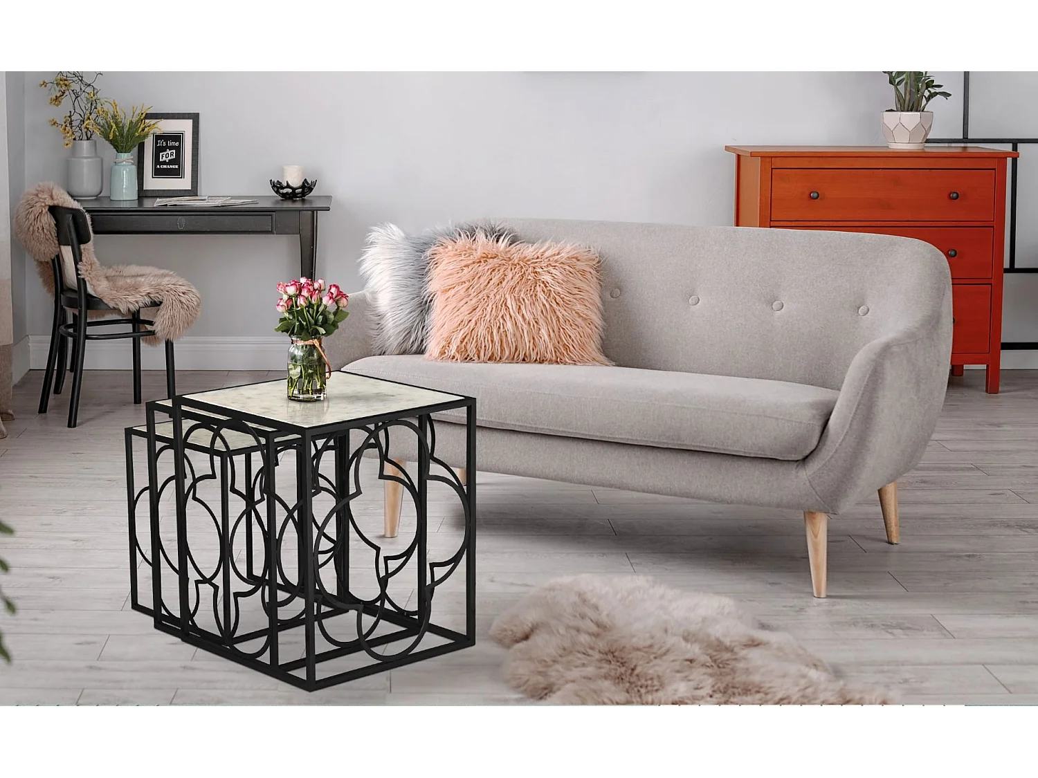 Lot de 3 Tables Gigognes Métal "Klee" 55cm Argent