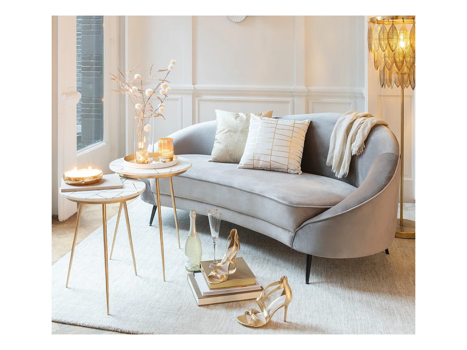 Lot de 2 Tables Gigognes "Lolita" 56cm Or & Blanc