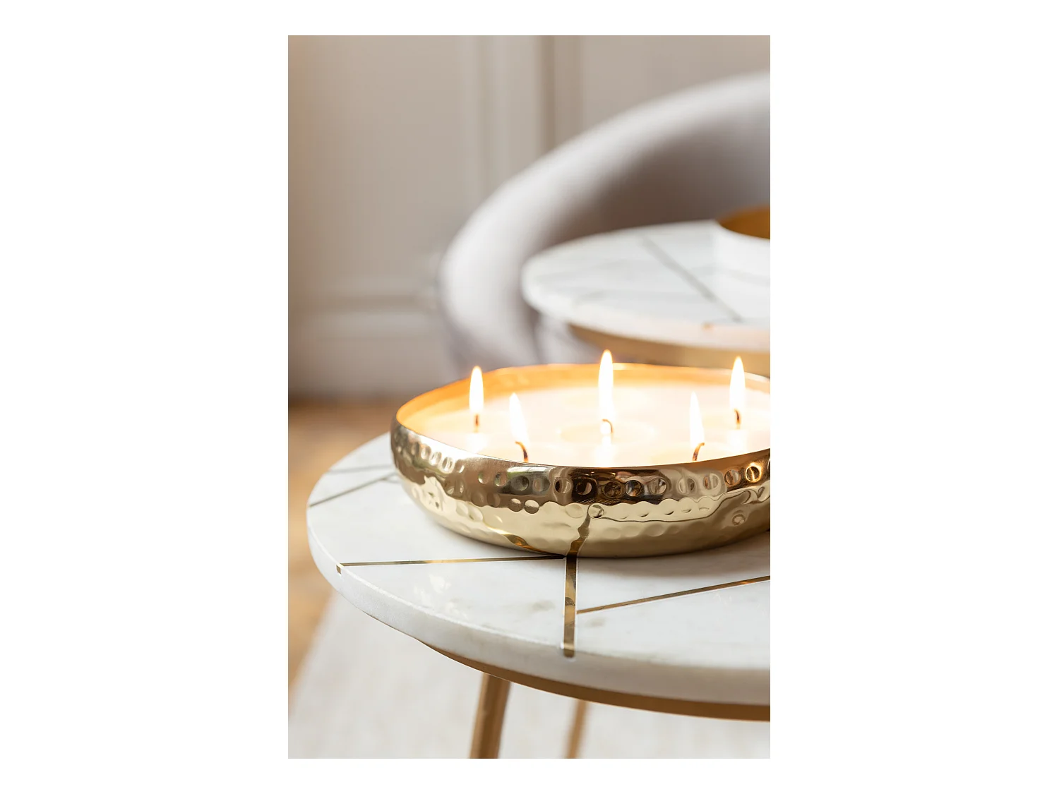 Lot de 2 Tables Gigognes "Lolita" 56cm Or & Blanc