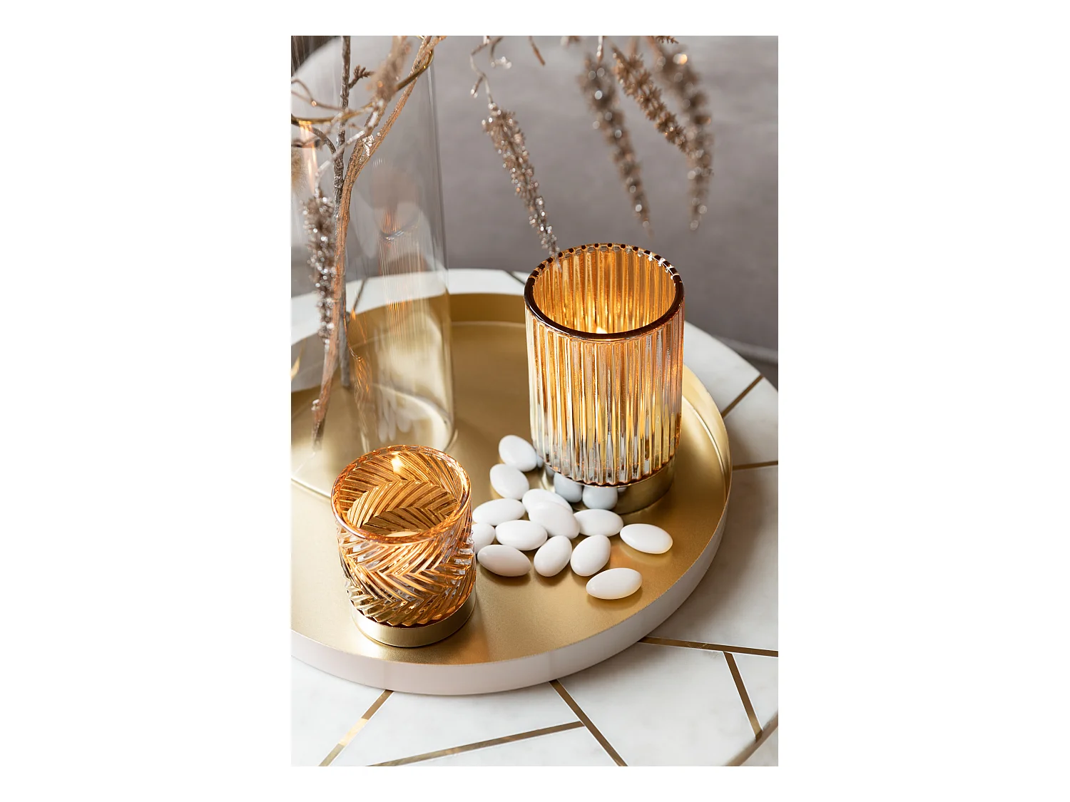 Lot de 2 Tables Gigognes "Lolita" 56cm Or & Blanc