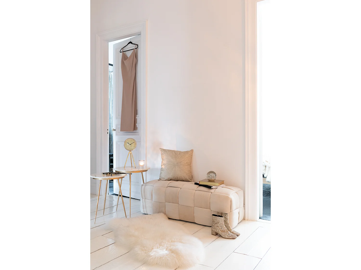 Lot de 2 Tables Gigognes "Lolita" 56cm Or & Blanc