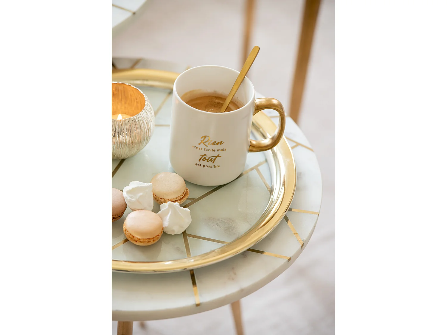 Lot de 2 Tables Gigognes "Lolita" 56cm Or & Blanc