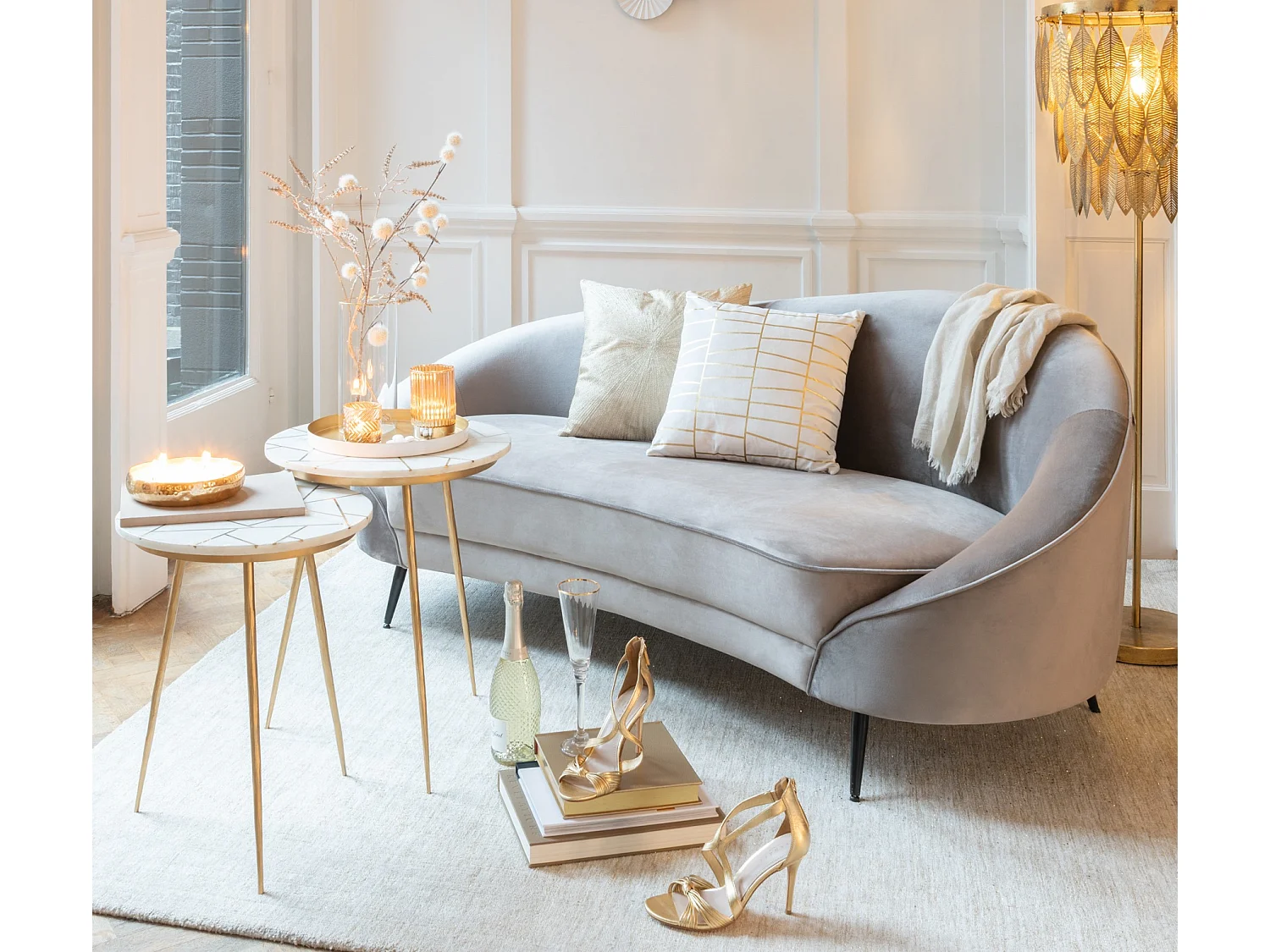 Lot de 2 Tables Gigognes "Lolita" 56cm Or & Blanc