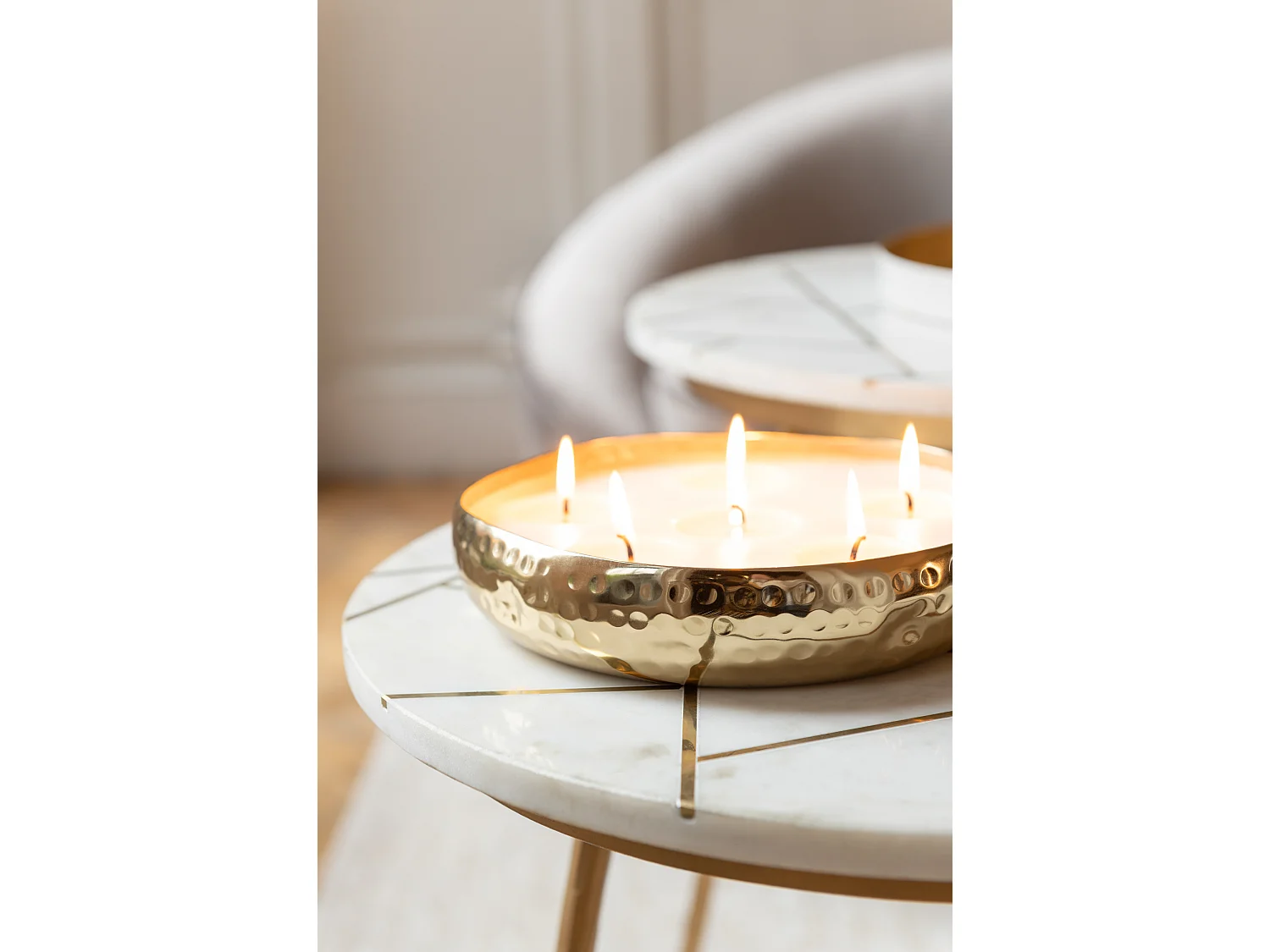 Lot de 2 Tables Gigognes "Lolita" 56cm Or & Blanc