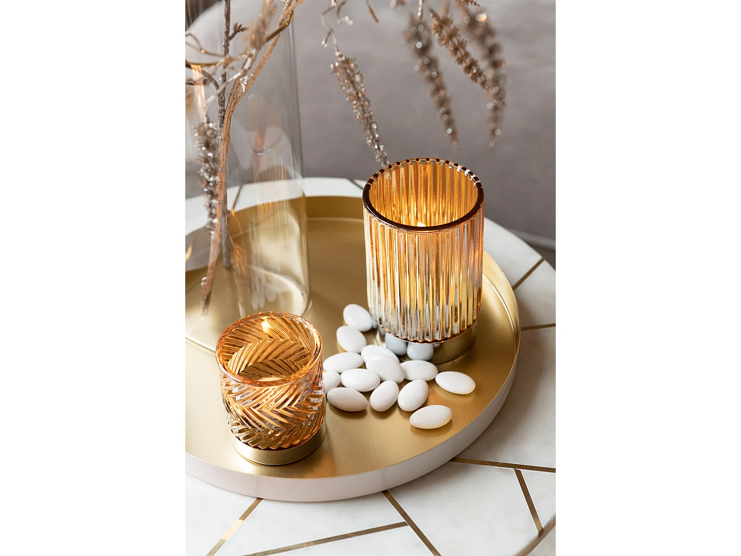 Lot de 2 Tables Gigognes "Lolita" 56cm Or & Blanc