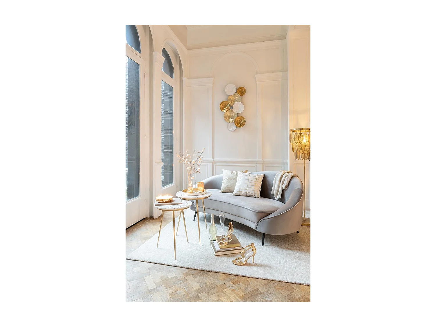 Lot de 2 Tables Gigognes "Lolita" 56cm Or & Blanc