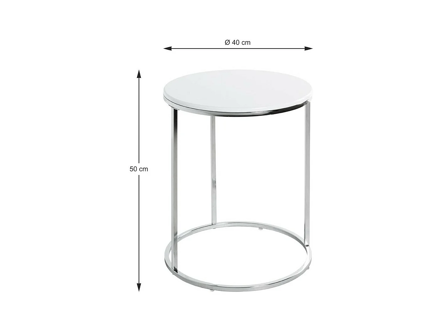 Table d'Appoint Design "Zano" 50cm Blanc & Argent