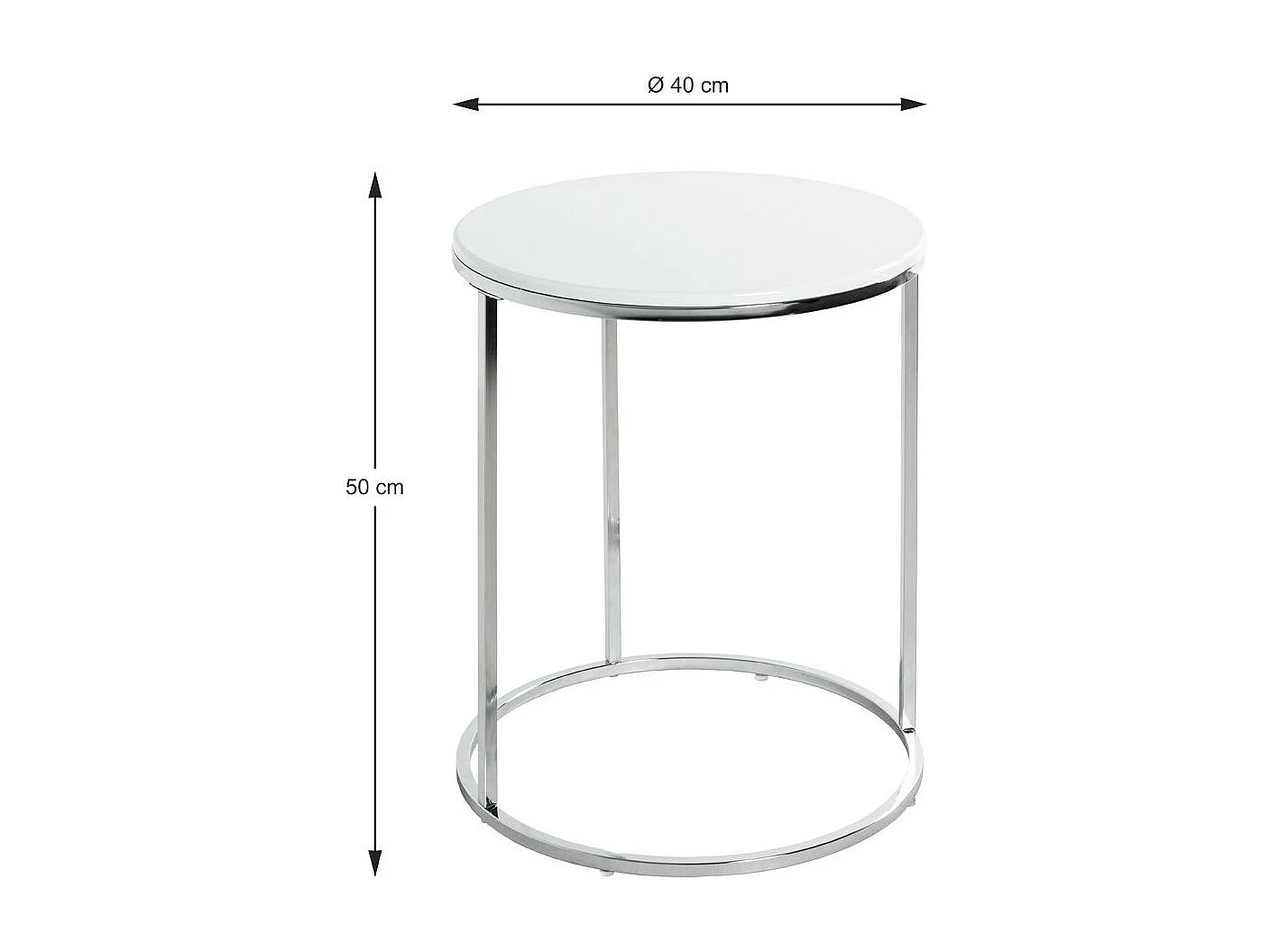 Table d'Appoint Design "Zano" 50cm Blanc & Argent
