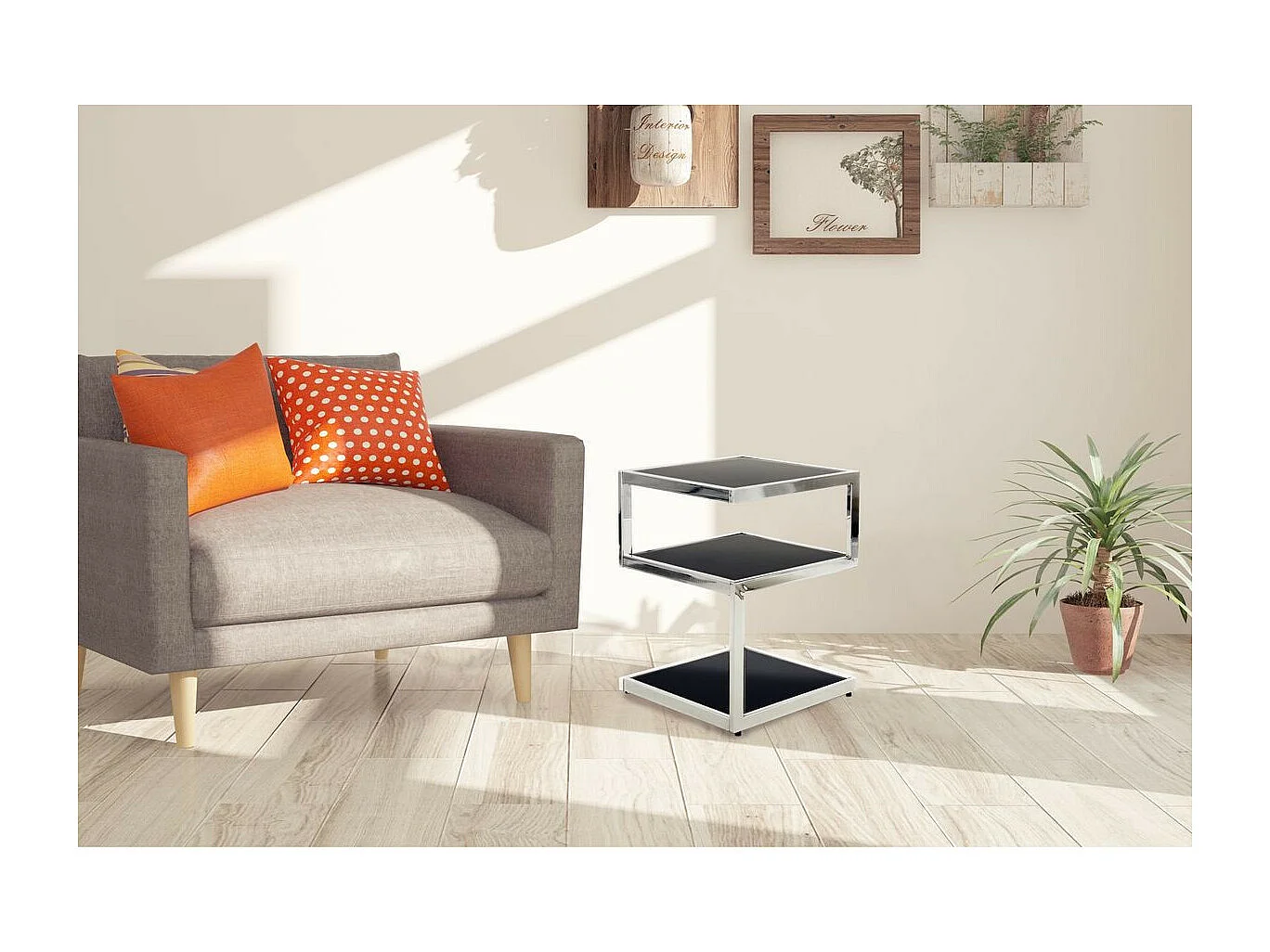 Table d'Appoint "Cubo" 52cm Noir & Chrome