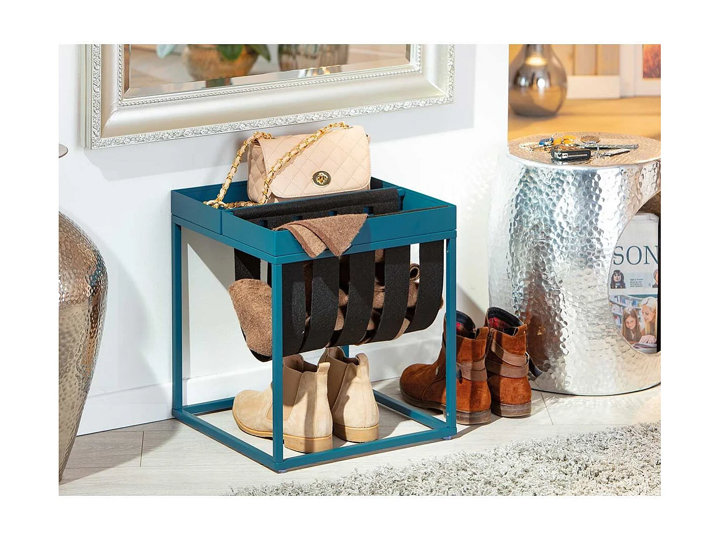 Table d'Appoint Design "Porte-Magazine" 40cm Bleu