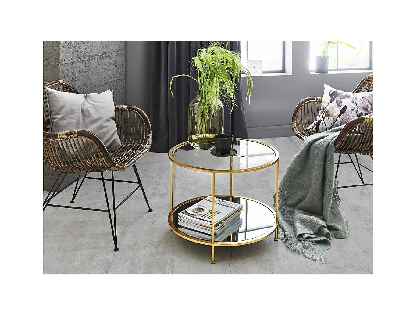 Table d'Appoint Ronde en Verre "Alizée" 60cm Or