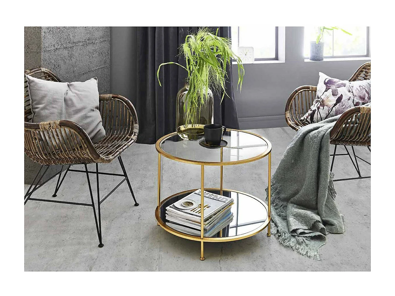 Table d'Appoint Ronde en Verre "Alizée" 60cm Or