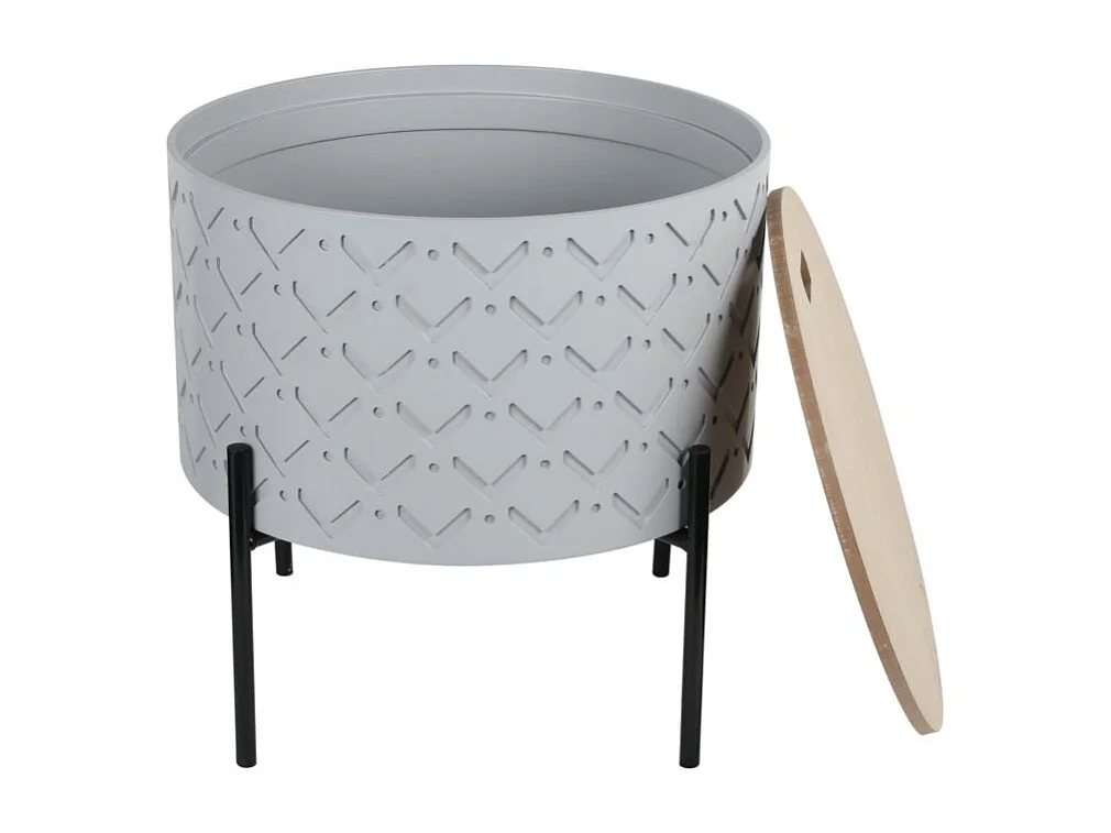 Table D Appoint Coffre Bois A Motif Gris Gris