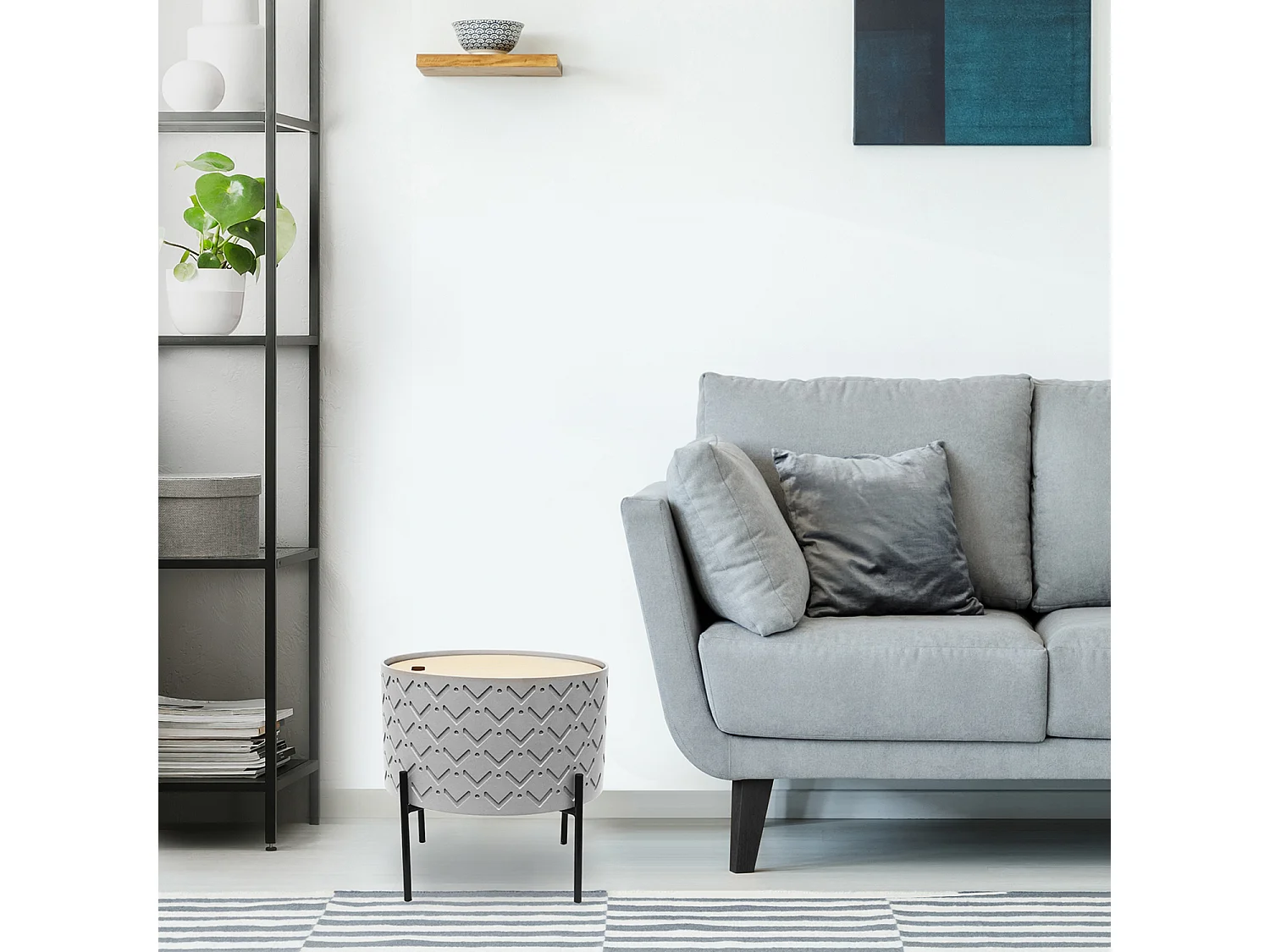 Table D Appoint Coffre Bois A Motif Gris Gris