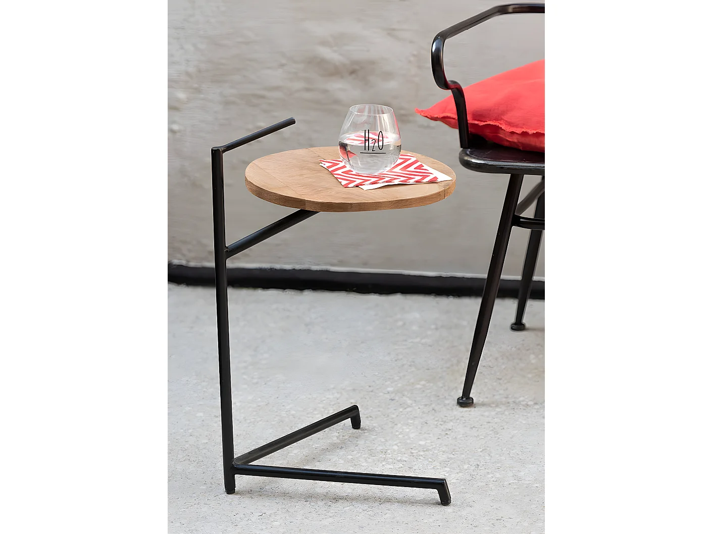 Table d'Appoint Design "Bistro" 65cm Noir & Naturel