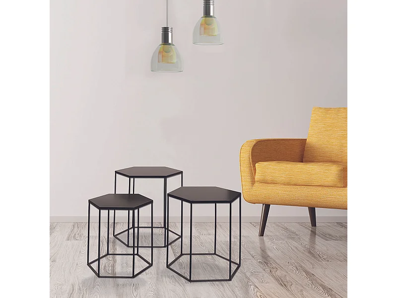Table Metal Hexagone X3 Alveola Noir
