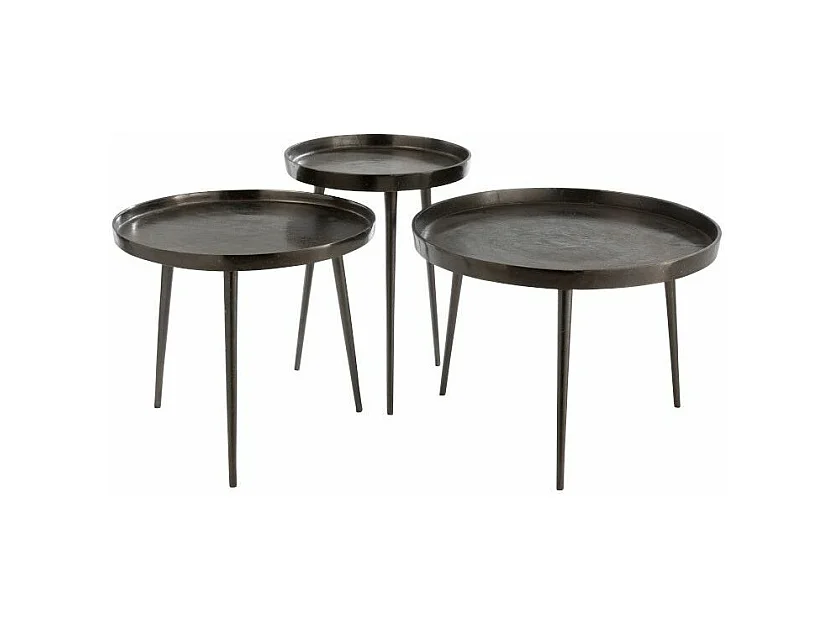 Lot de 3 Tables d'Appoint Rondes "Cario" 61cm Gris