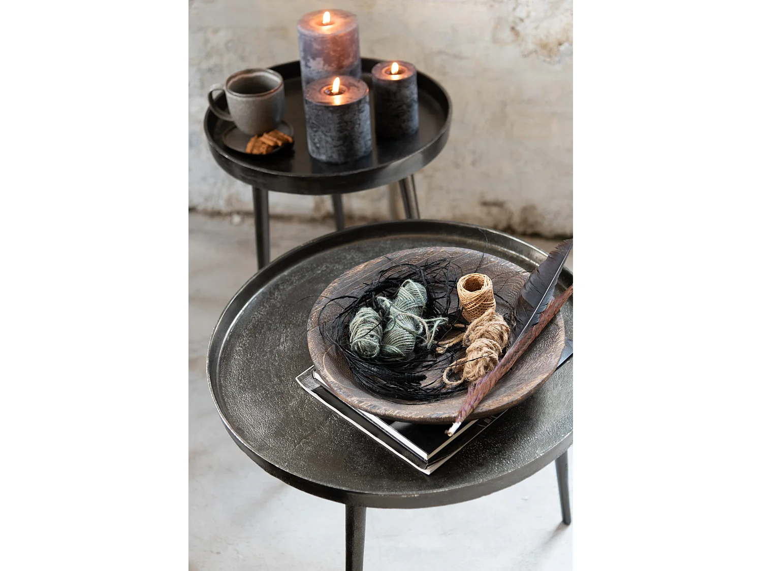 Lot de 3 Tables d'Appoint Rondes "Cario" 61cm Gris