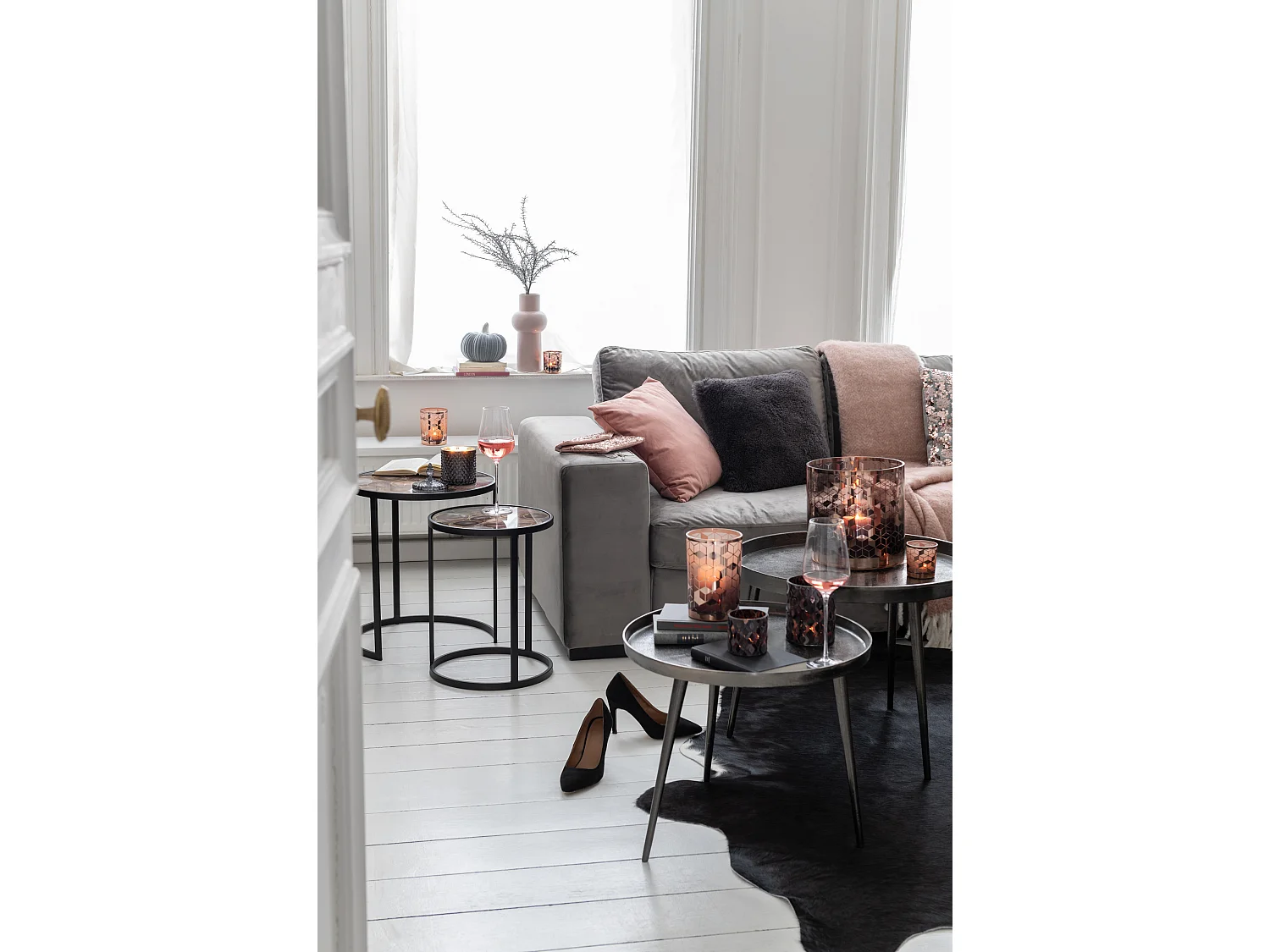 Lot de 3 Tables d'Appoint Rondes "Cario" 61cm Gris