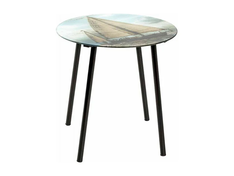 Table d'Appoint Design "Voilier" 41cm Noir & Bleu