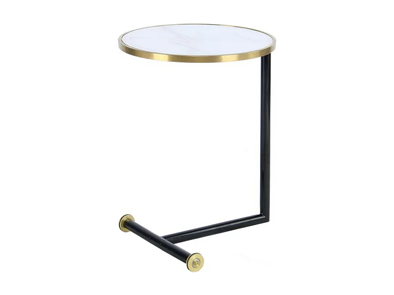Table d'Appoint Design "Servant" 62cm Or & Blanc