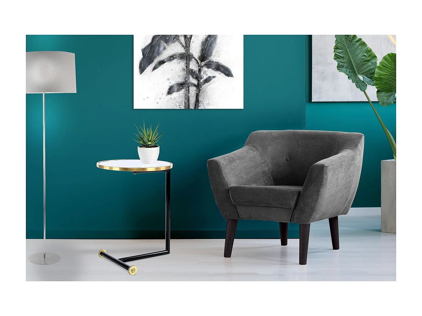 Table d'Appoint Design "Servant" 62cm Or & Blanc