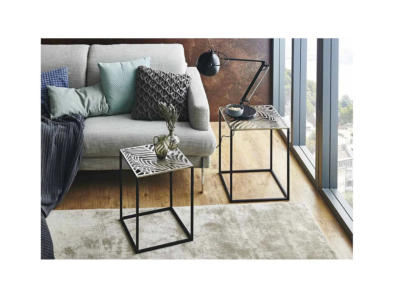 Lot de 2 Tables d'Appoint Carrées "Aglae" 50cm Bronze