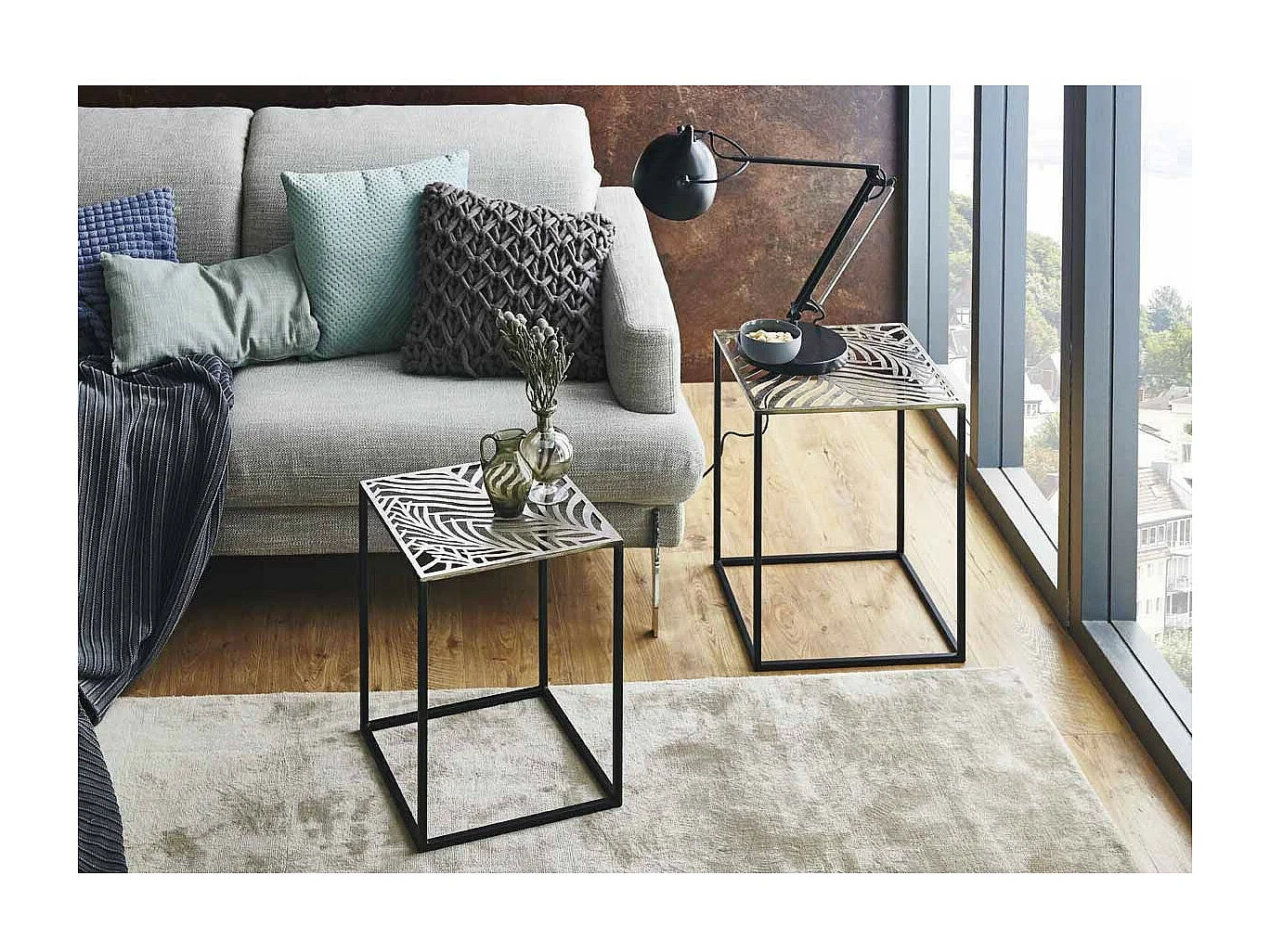 Lot de 2 Tables d'Appoint Carrées "Aglae" 50cm Bronze