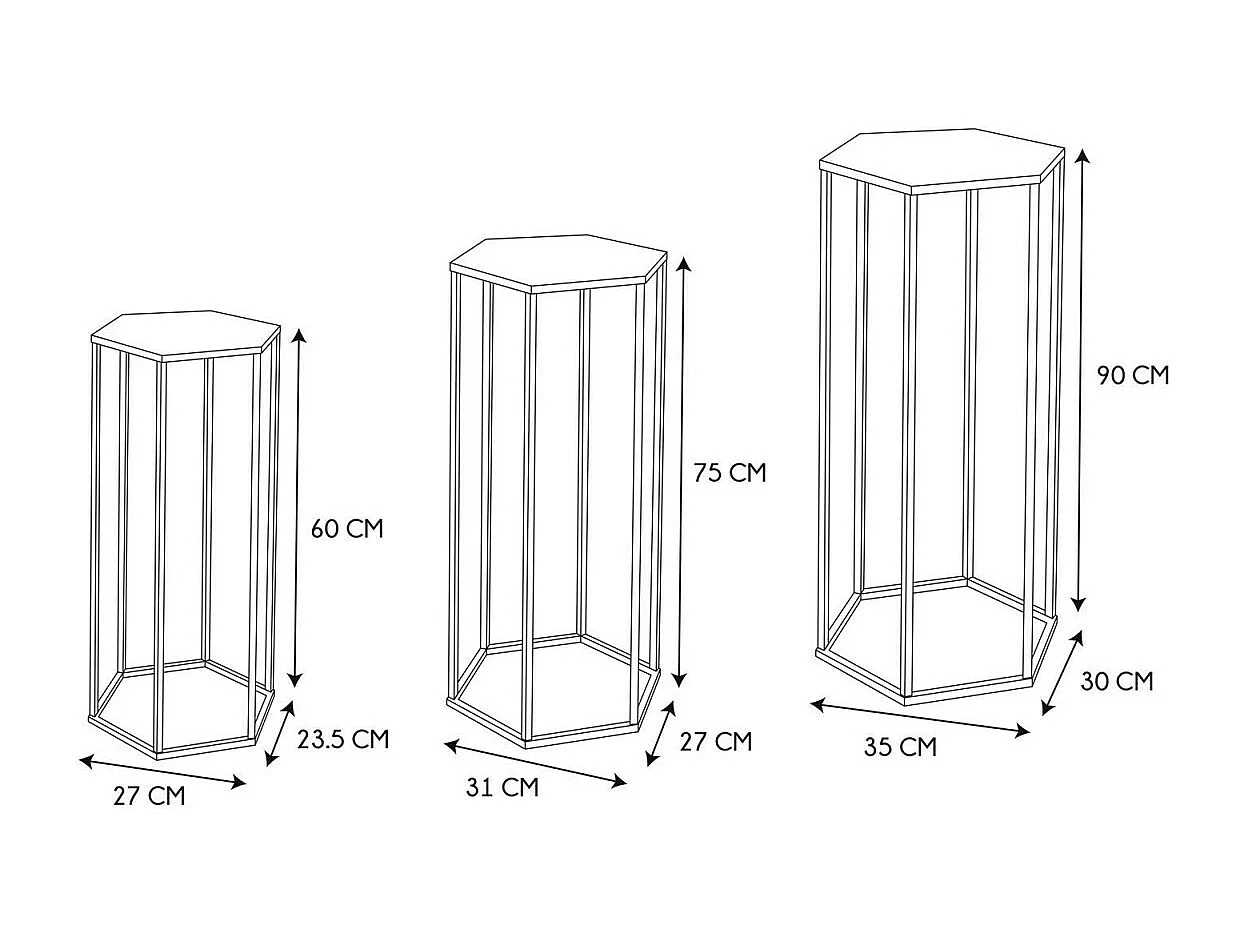 Lot de 3 Sellettes Gigognes "Métal" 90cm Blanc