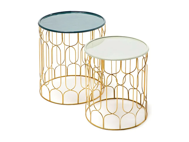 Lot de 2 Tables d'Appoint Déco "Timba" 49cm Pétrole & Gris