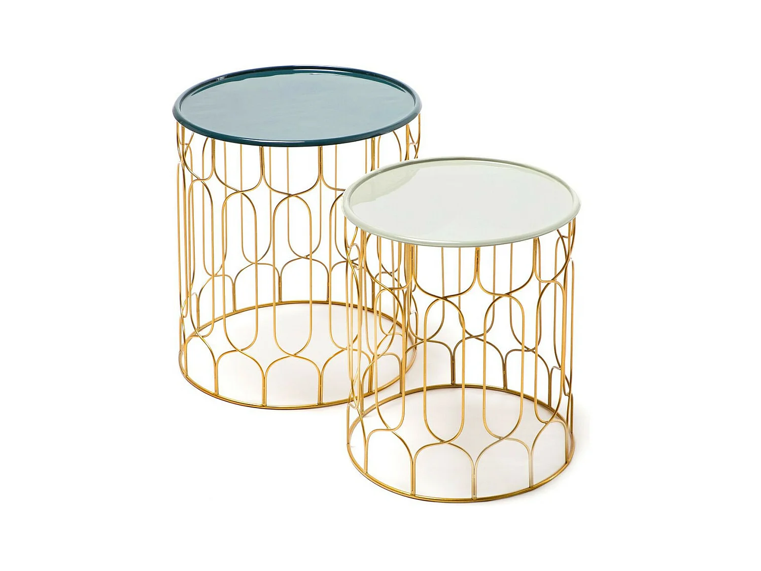 Lot de 2 Tables d'Appoint Déco "Timba" 49cm Pétrole & Gris