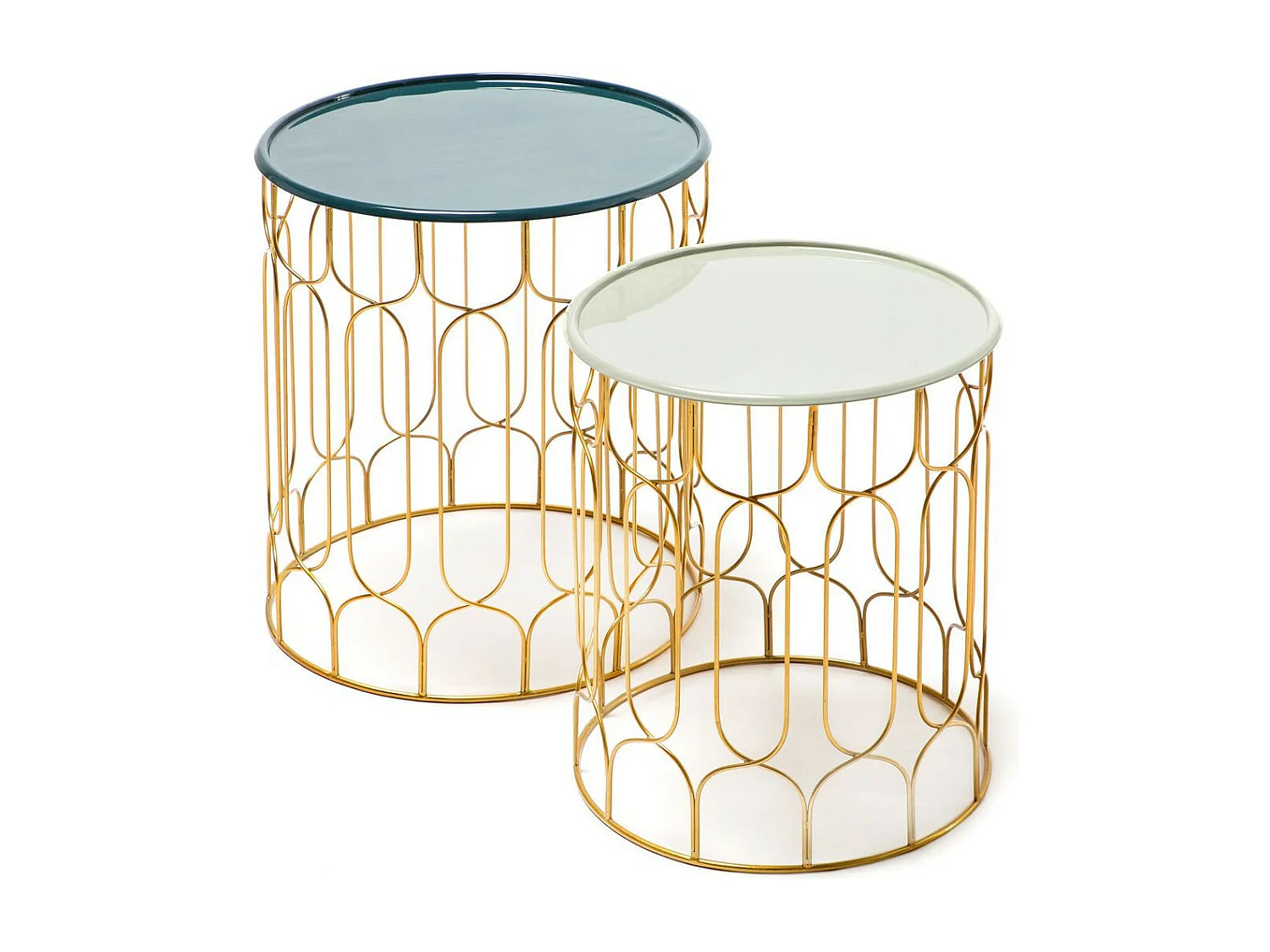 Lot de 2 Tables d'Appoint Déco "Timba" 49cm Pétrole & Gris