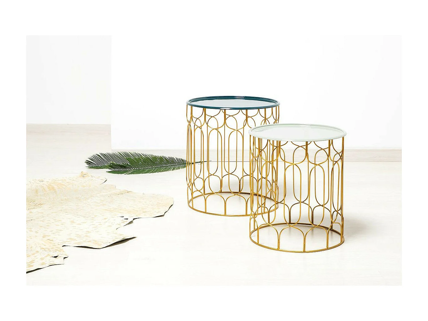 Lot de 2 Tables d'Appoint Déco "Timba" 49cm Pétrole & Gris