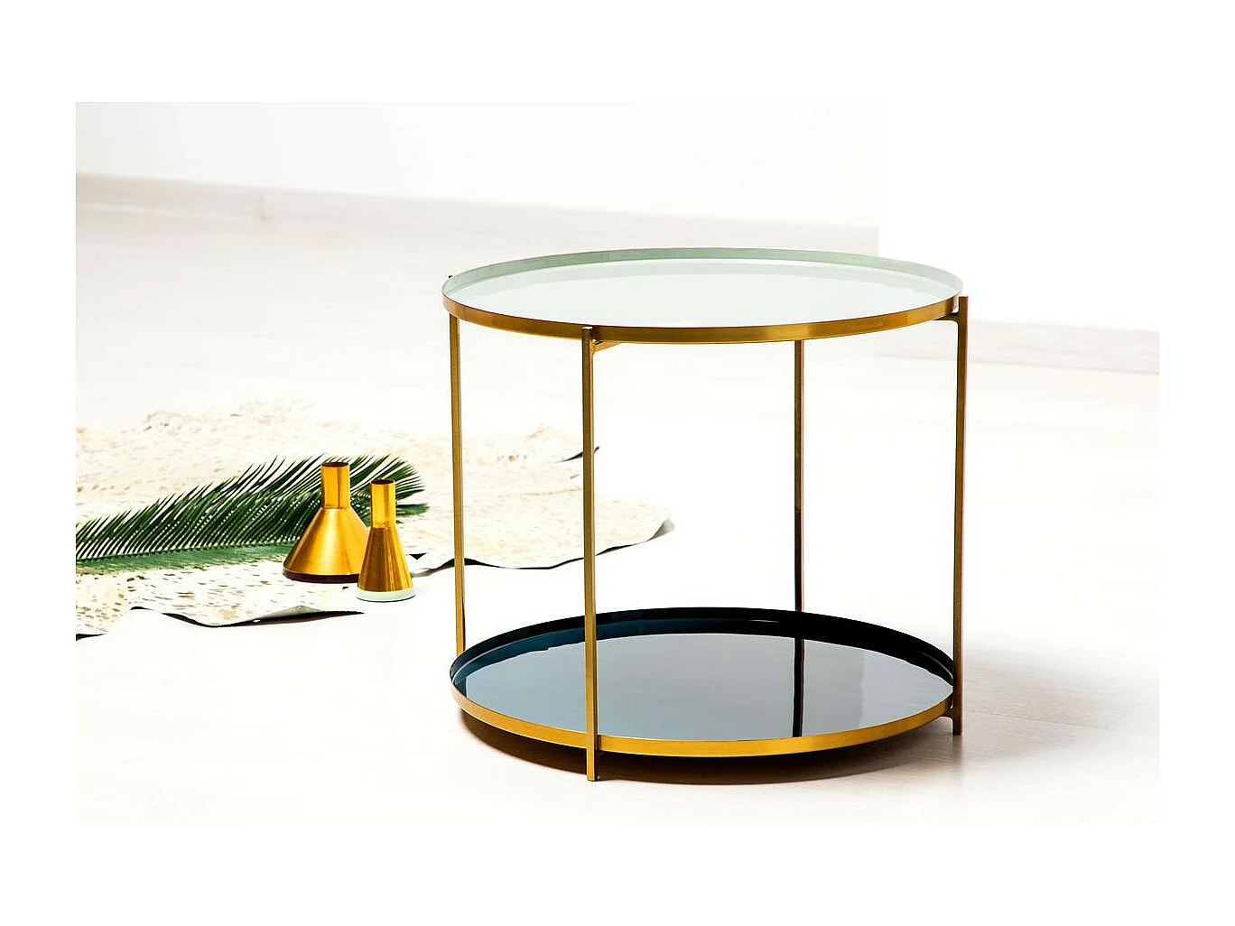 Table d'Appoint Design "Tessa" 50cm Gris & Pétrole