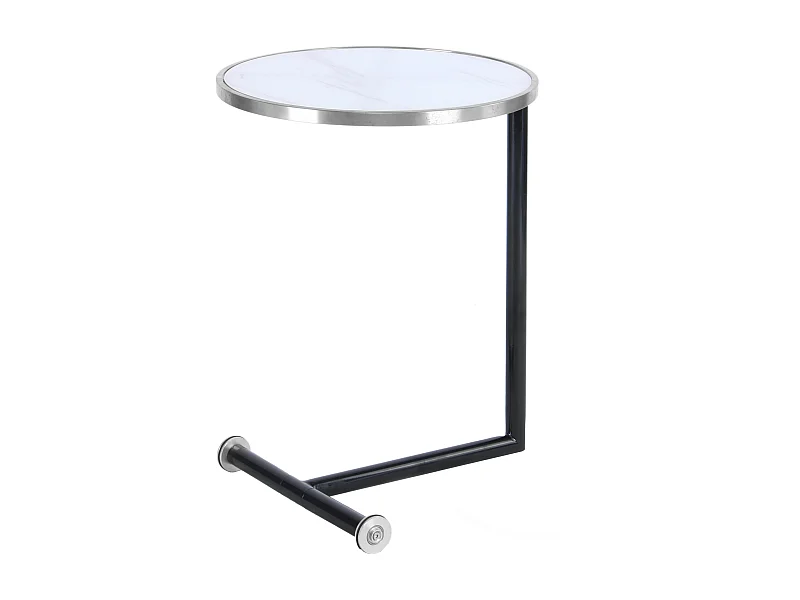 Table d'Appoint Design "Servant" 62cm Argent & Blanc